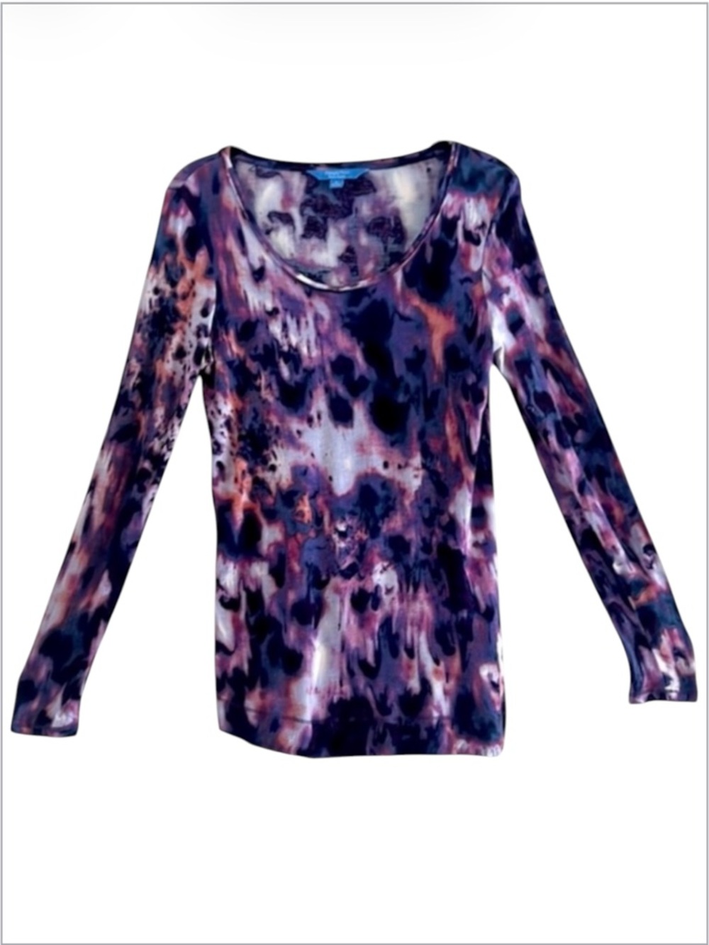 Simply Vera Vera Wang Purple Tie Dye Abstract Watercolor Long Sleeve Top M